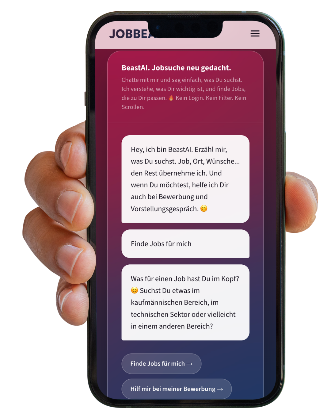 BeastAI Chat auf dem Smartphone: Finde Jobs für mich