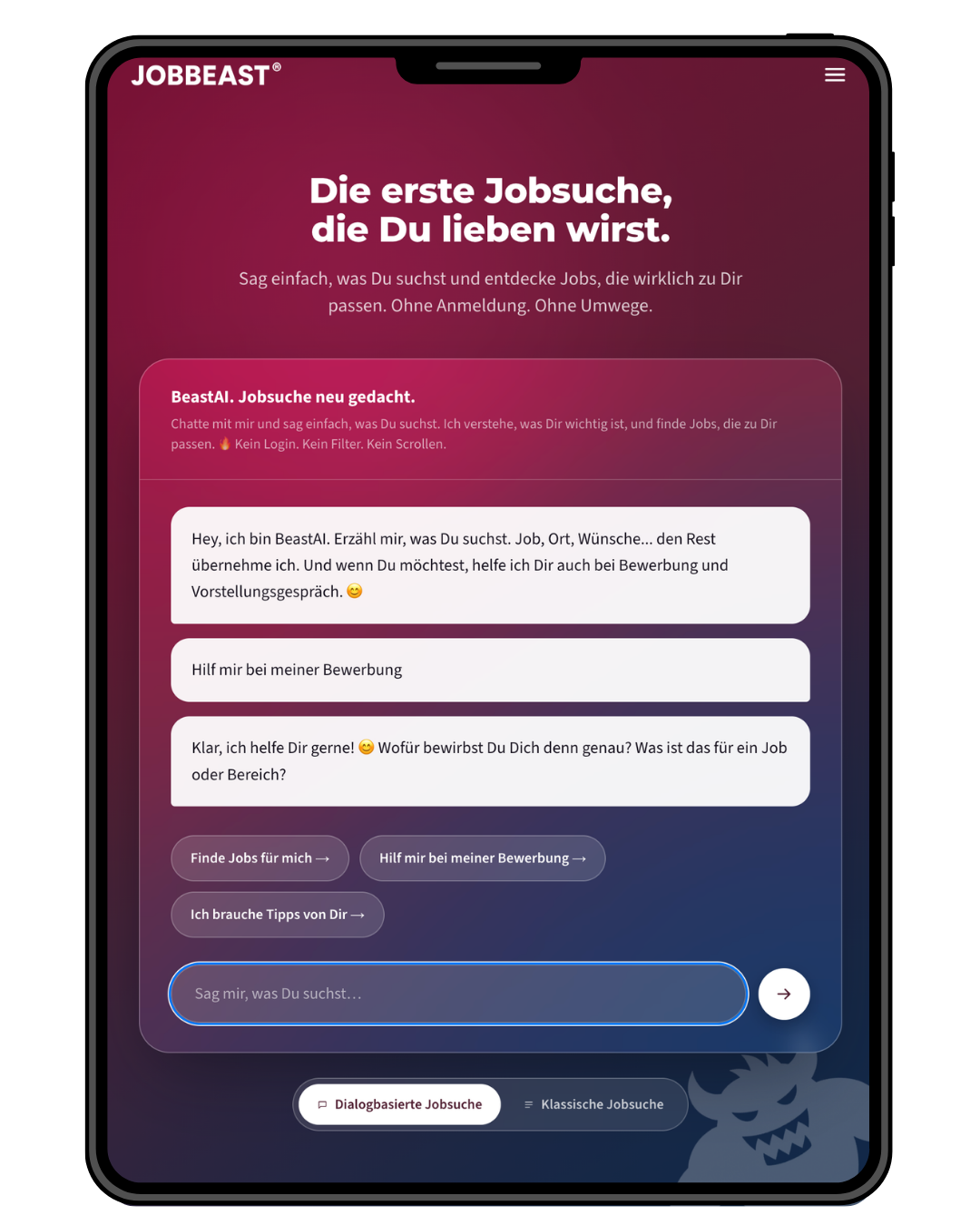 BeastAI Chat auf dem iPad: Hilf mir bei meiner Bewerbung